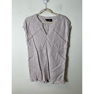 Tahari Purple /White Striped Sleeveless Linen Blouse Sz L